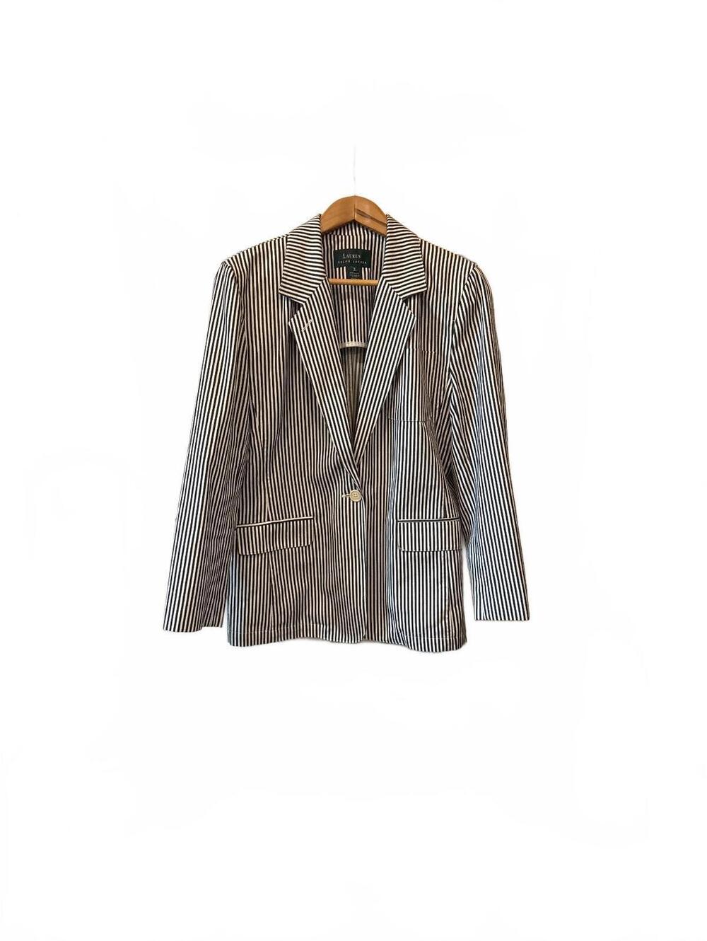 Lauren Ralph Lauren Blazer Womens Size 2 Cotton Seersucker Pinstripe Jacket